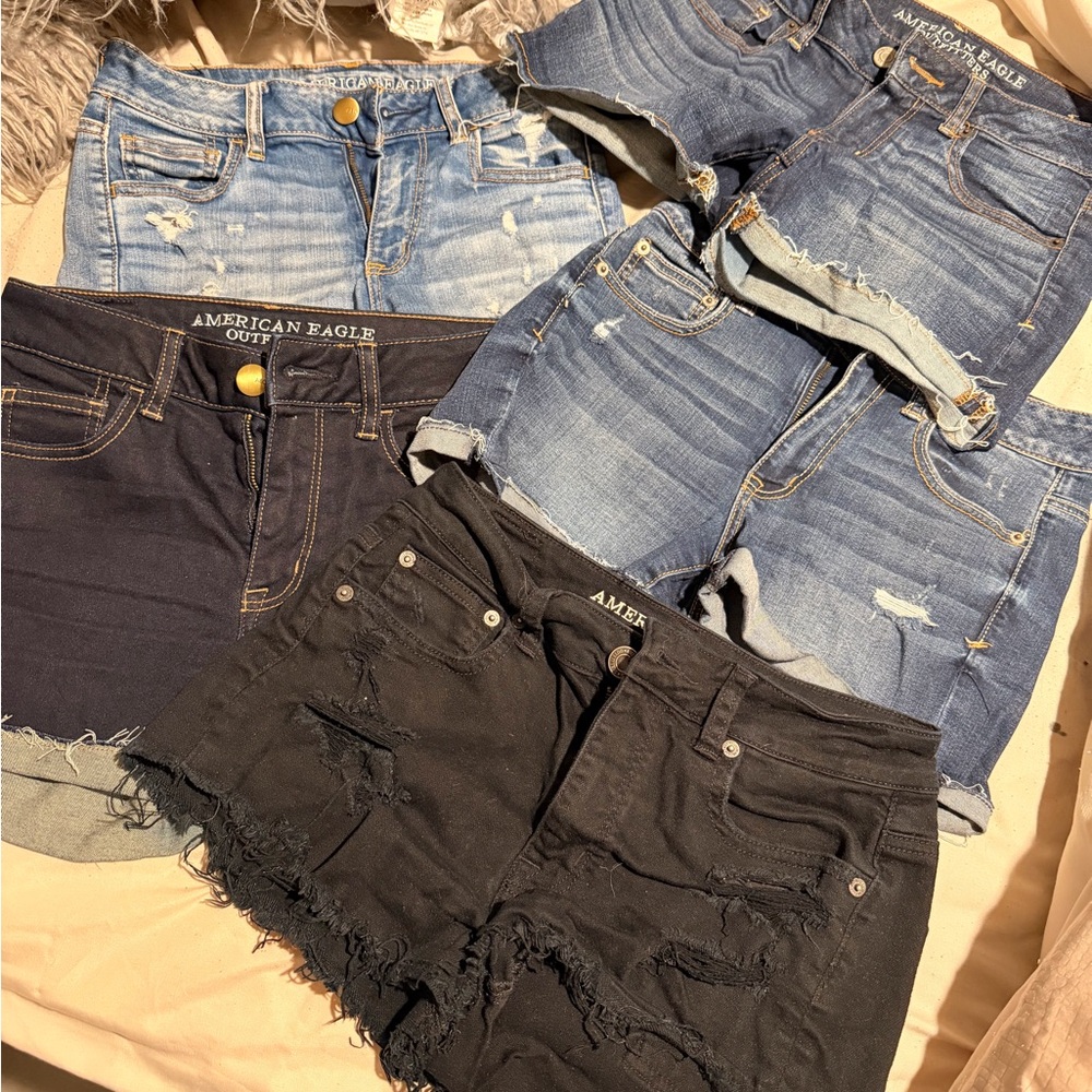 American Eagle Outfitters Women's Jean Shorts - Blue and Black